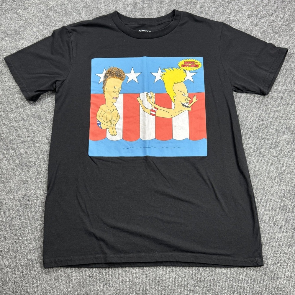 Beavis and Butt-Head Mad Engine T Shirt Mens L Black MTV Cartoon Graphic Tee
